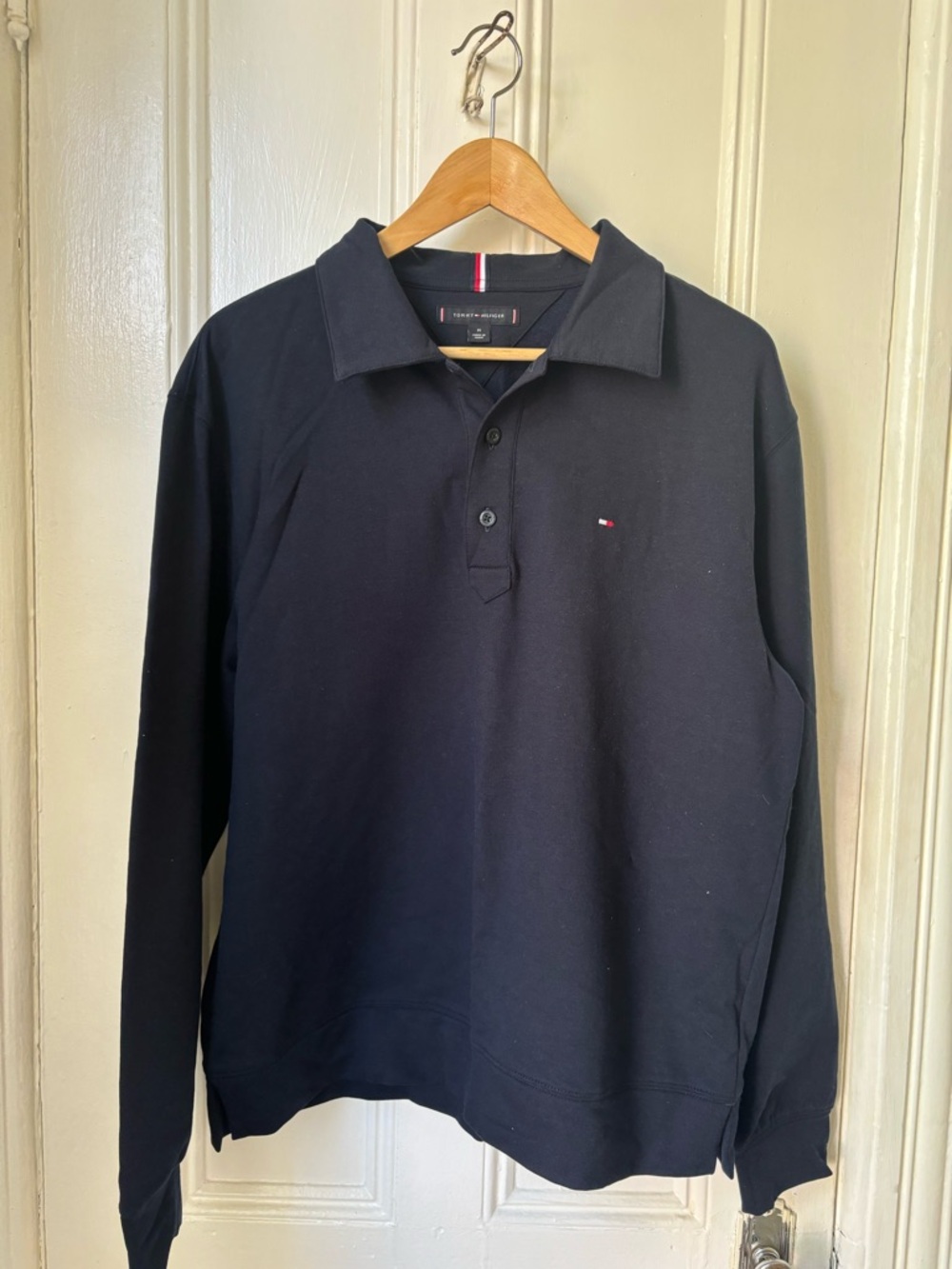 Tommy Hilfiger Men's Long-Sleeve Polo - Navy with Flag Logo